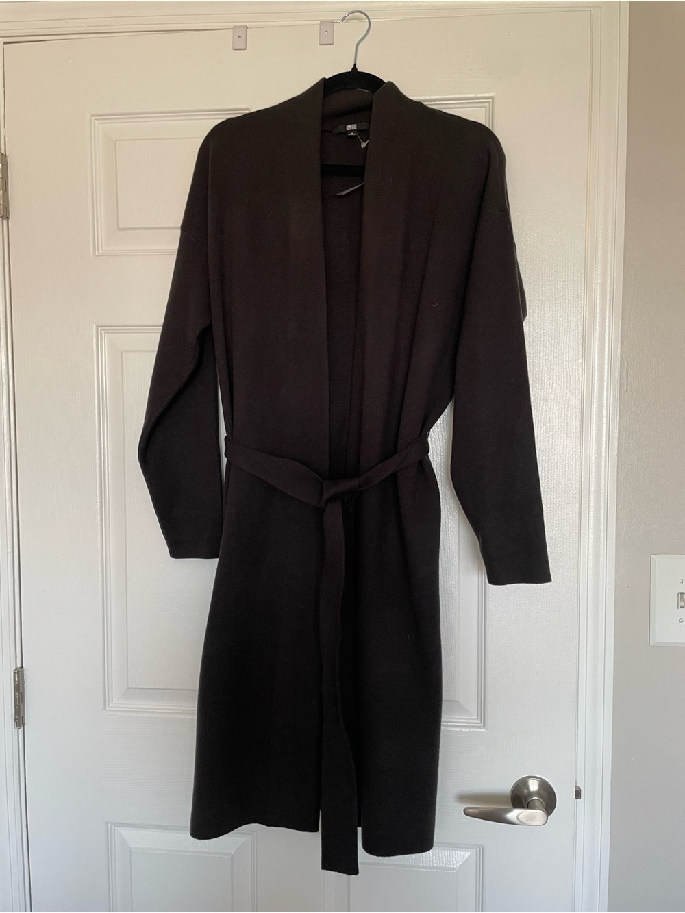 Uniqlo Long Black Knit Belted Cardigan